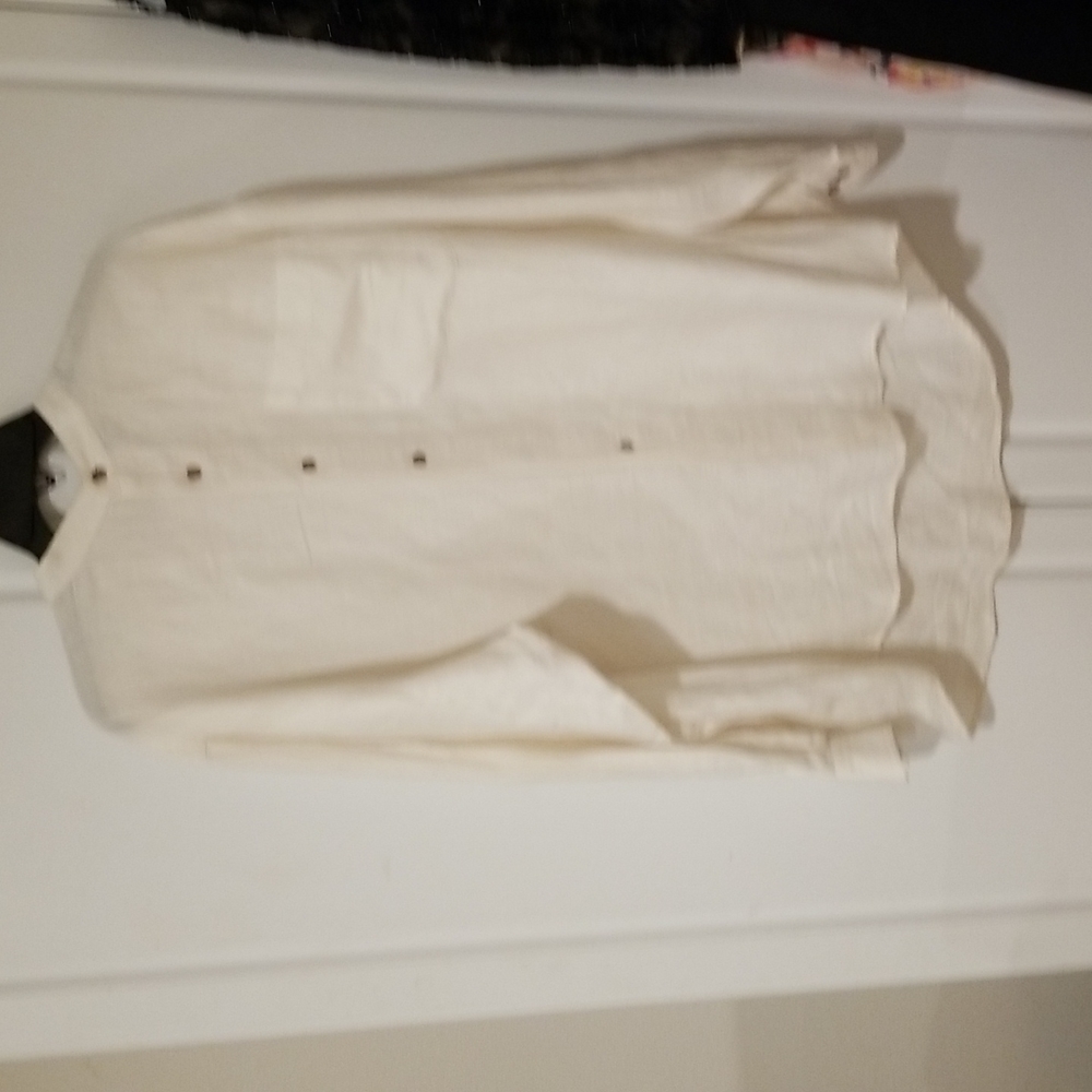 J Riggings Vintage No Collar Long Tail Shirt Size Large Wooden Buttons